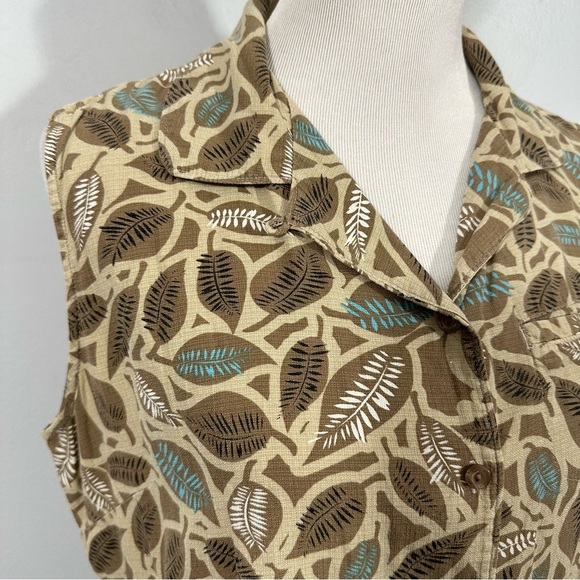 Woolrich silk blend leaf print sleeveless top size large - Picture 2 of 4